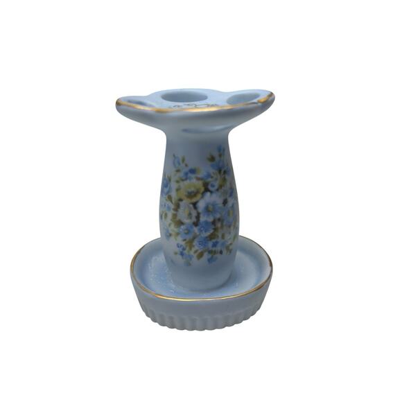 Unbranded Other - Vintage‎ Porcelain Toothbrush Holder Blue Floral Gold Trim Cottagecore Bath